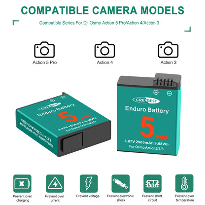 2x Batería Y Cargador Para DJI Osmo Action 5 Pro, Action 4 Y Action 3
