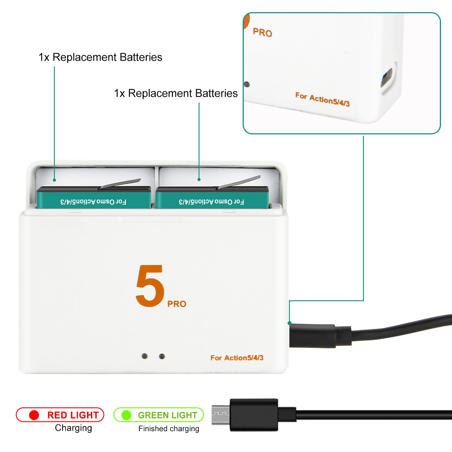 2x Batería Y Cargador Para DJI Osmo Action 5 Pro, Action 4 Y Action 3