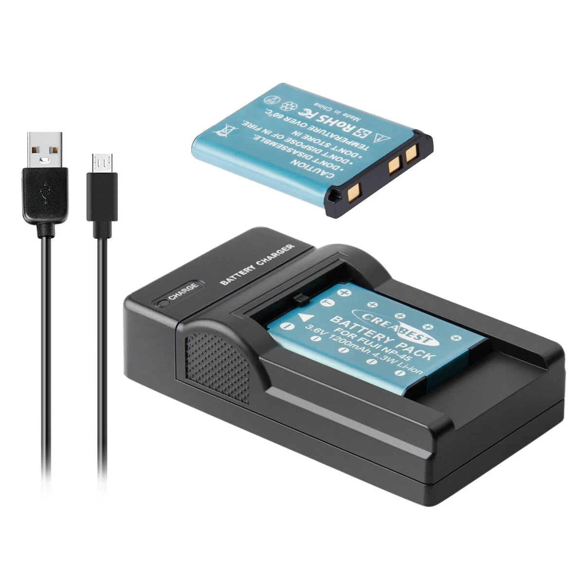 SHENTEC Batería 3.6V 1200mAh para Fujifilm NP-45, Olympus, Nikon EN-EL10 + Cargador