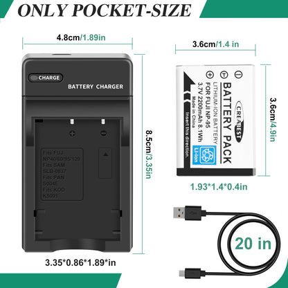2x NP-95 NP95 3.7V Batería+Cargador para Fujifilm Finepix F30 F31 F31fd X100 X100s