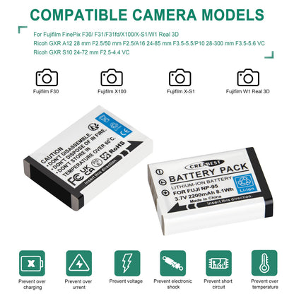 2x NP-95 NP95 3.7V Batería+Cargador para Fujifilm Finepix F30 F31 F31fd X100 X100s