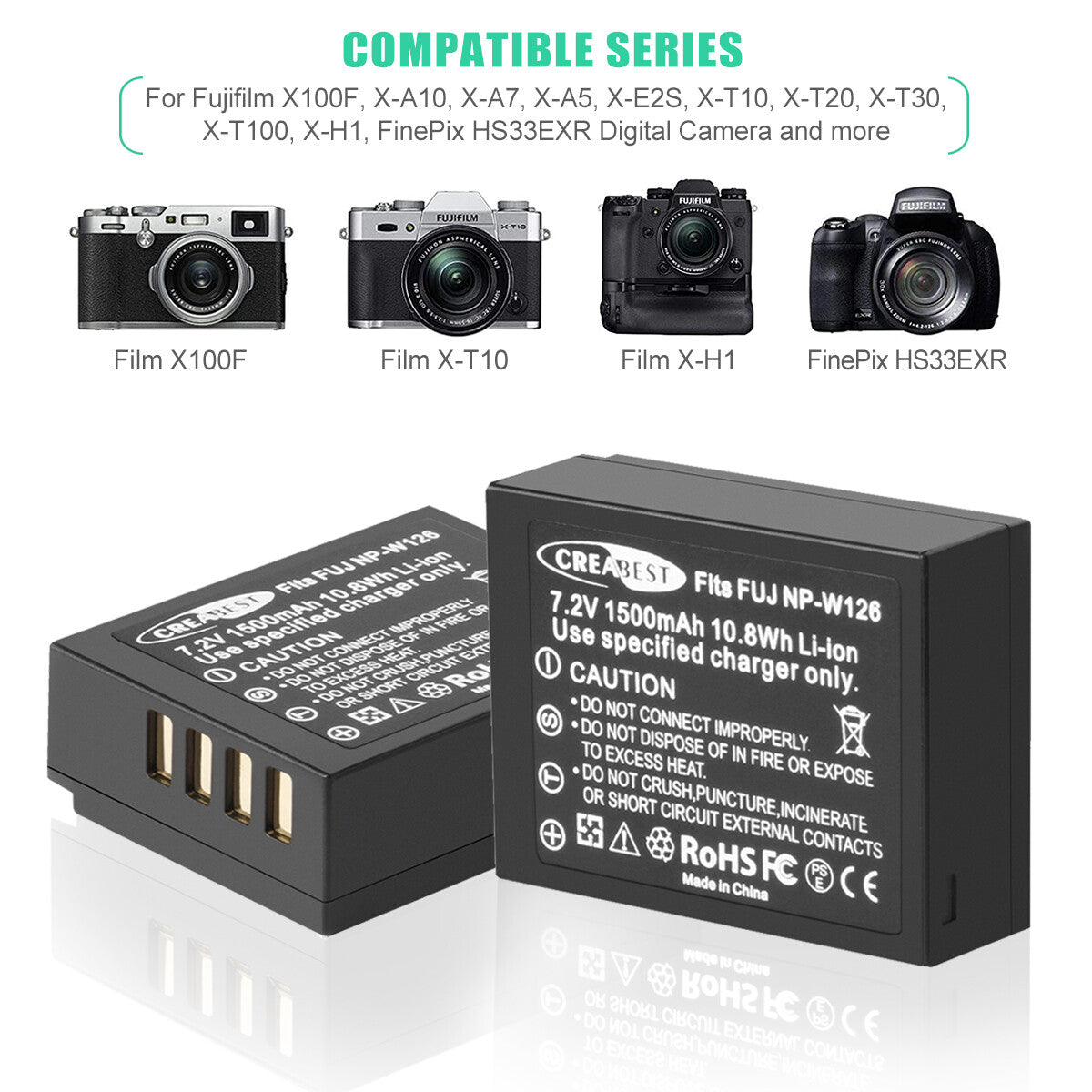 2x Batería NP-W126 W126S+Cargador Para Fujifilm Fuji X-E1 X-E2 X-E2S X-T10 X-T20