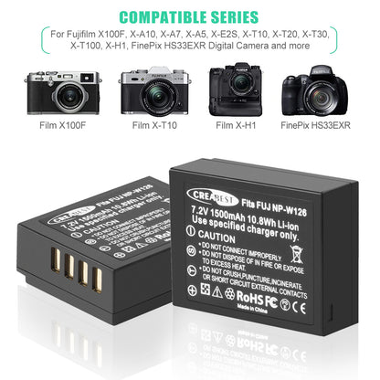 2x Batería NP-W126 W126S+Cargador Para Fujifilm Fuji X-E1 X-E2 X-E2S X-T10 X-T20