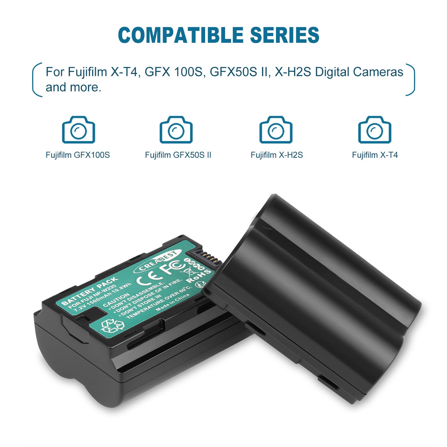 2x Baterías NP-W235 + Cargador Doble para Fujifilm GFX 100S 50S II X-H2S X-T5 XT4 X-T4