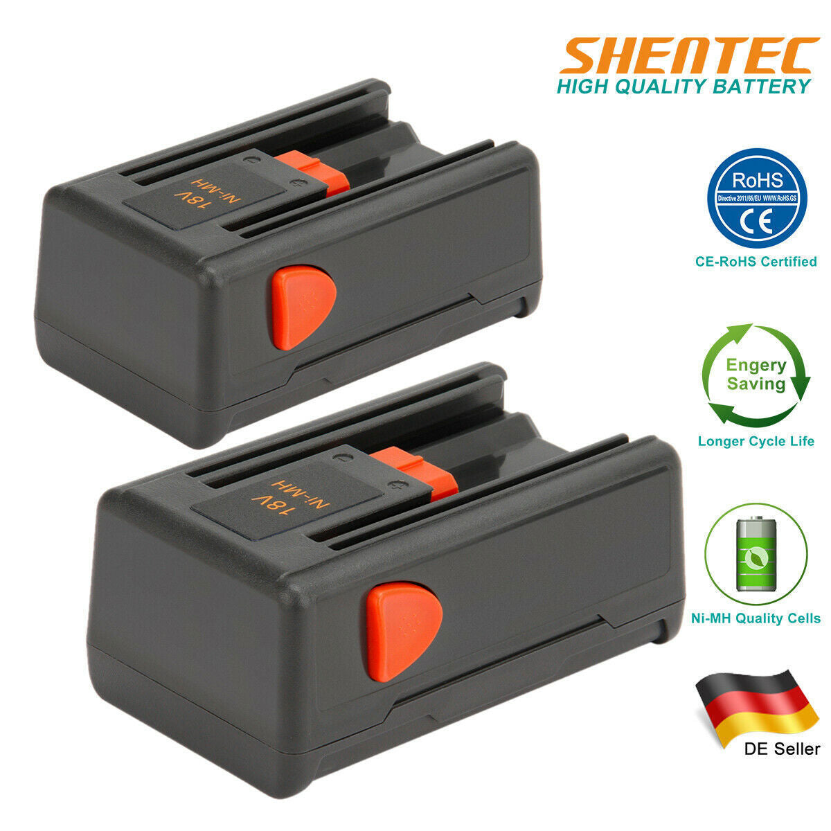 SHENTEC 2x Batería Ni-MH 18V 2AH para Gardena 8834-20 648844 648872 SmallCut 300 EasyCut 42