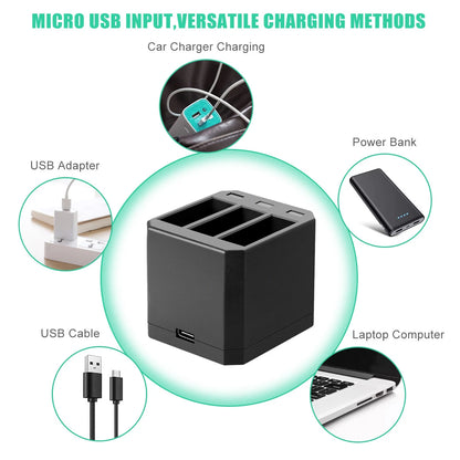 3Pcs Baterías AHDBT-501 601 701 Para GoPro HERO 7 Hero 6 5 Black + Cargador Triple