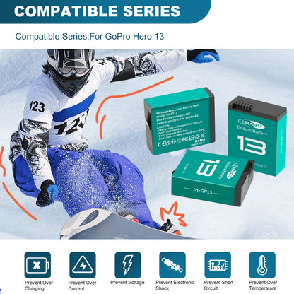 3x JH-GP13 Batería Enduro + caja de almacenamiento con cargador de tres canales para GoPro Hero 13
