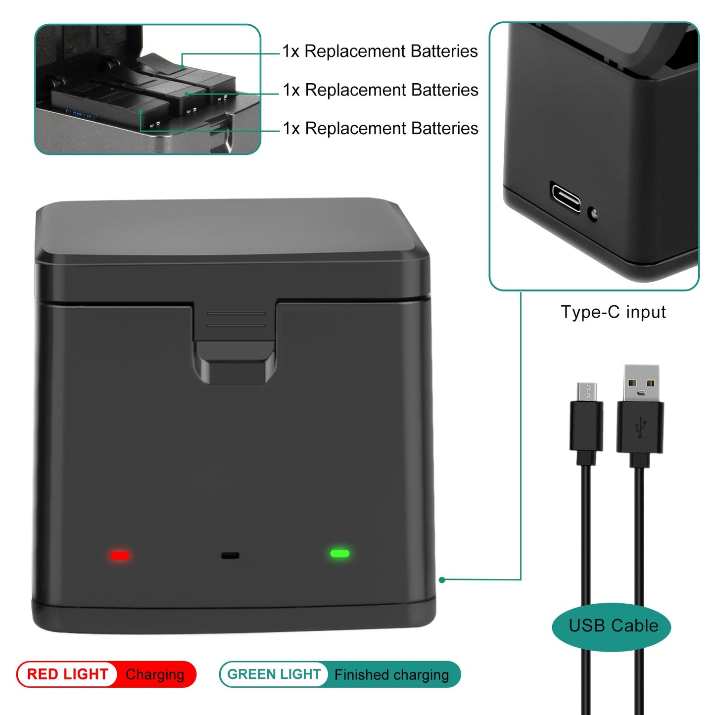 3x JH-GP13 Batería Enduro + caja de almacenamiento con cargador de tres canales para GoPro Hero 13