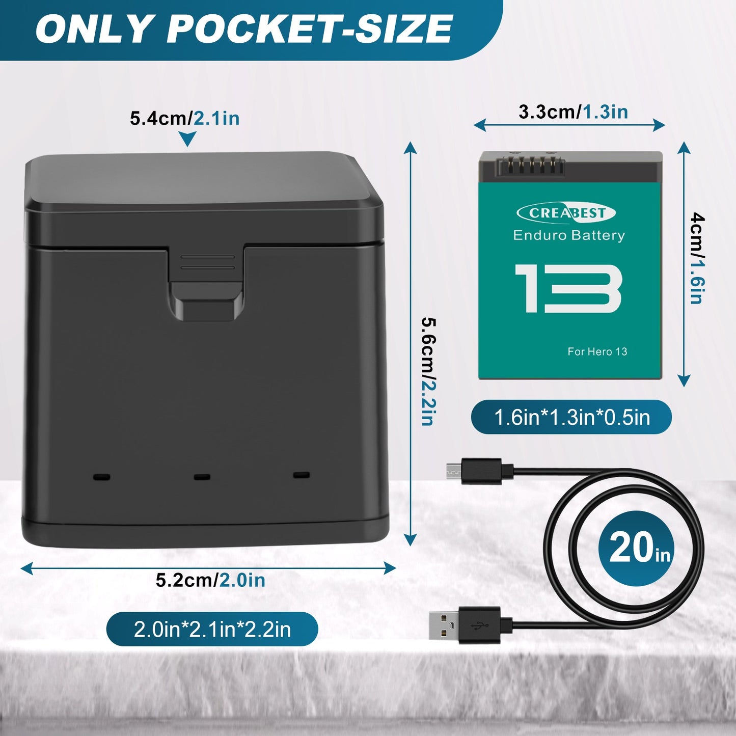 3x JH-GP13 Batería Enduro + caja de almacenamiento con cargador de tres canales para GoPro Hero 13