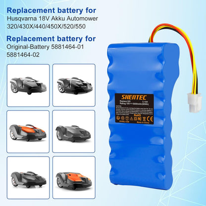 SHENTEC Batería de ion de litio 18V 5000mAh para Husqvarna Automower 320/430X/440/450X/520/550 589 58 52-01/589 58 57-01/588 14 64-01/588 14 64-02