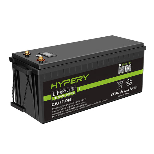 Batería de litio LiFePO4 24V 100Ah con BMS, ciclo profundo, Bluetooth y LCD para energía solar aislada y RV