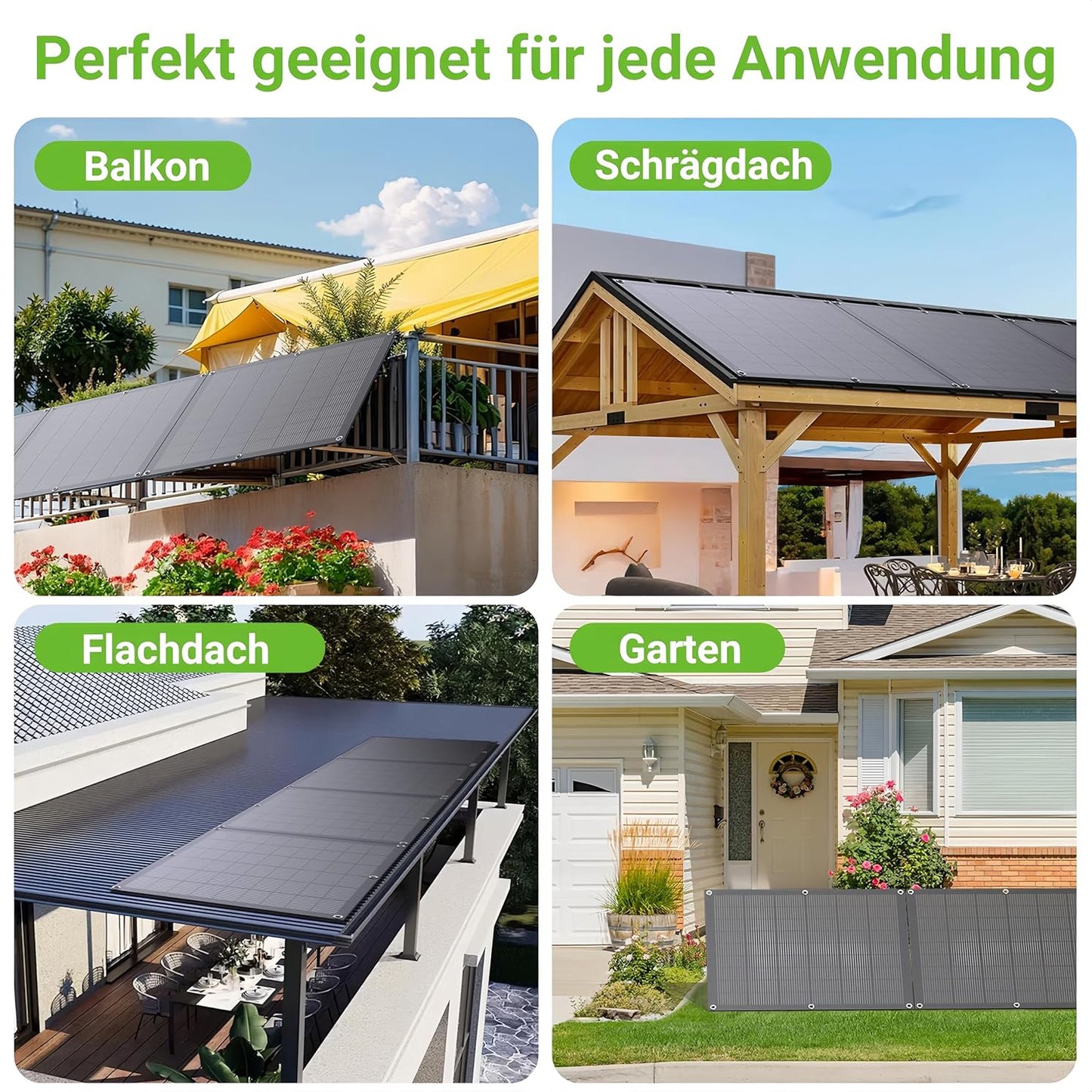 Kit solar flexible para balcón de 800 W con 4 paneles solares flexibles de 200 W e inversor de 800 W, enchufar y usar con cable AC de 5 m