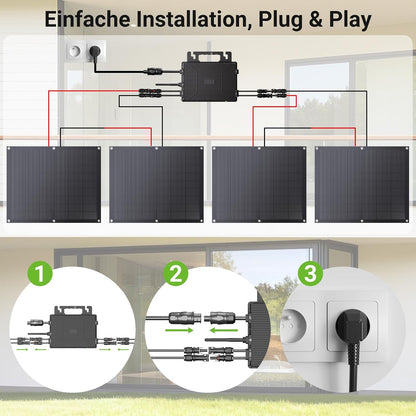 Kit solar flexible para balcón de 800 W con 4 paneles solares flexibles de 200 W e inversor de 800 W, enchufar y usar con cable AC de 5 m