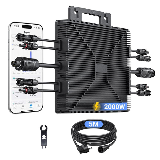 Microinversor de 2000 W, estación de energía para balcón con WiFi, Plug & Play, control por app, cable AC de 5 m, inversor FV