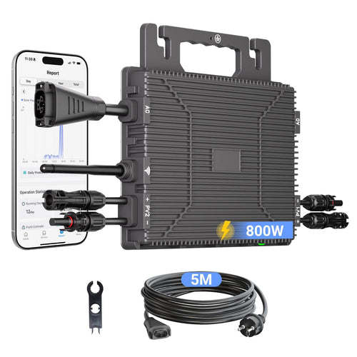 Microinversor de 800 W, estación de energía para balcón con WiFi, Plug & Play, control por app, cable de CA de 5 m, inversor fotovoltaico