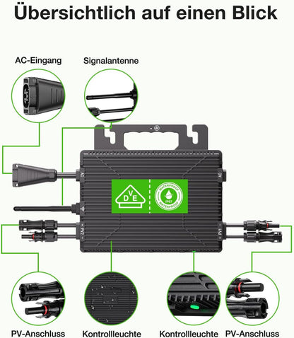 Microinversor de 800 W, estación de energía para balcón con WiFi, Plug & Play, control por app, cable de CA de 5 m, inversor fotovoltaico