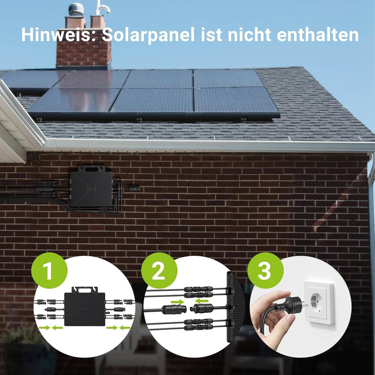 Microinversor de 1600 W, estación de energía para balcón con WiFi, Plug & Play, control por app, cable de CA de 5 m, inversor FV