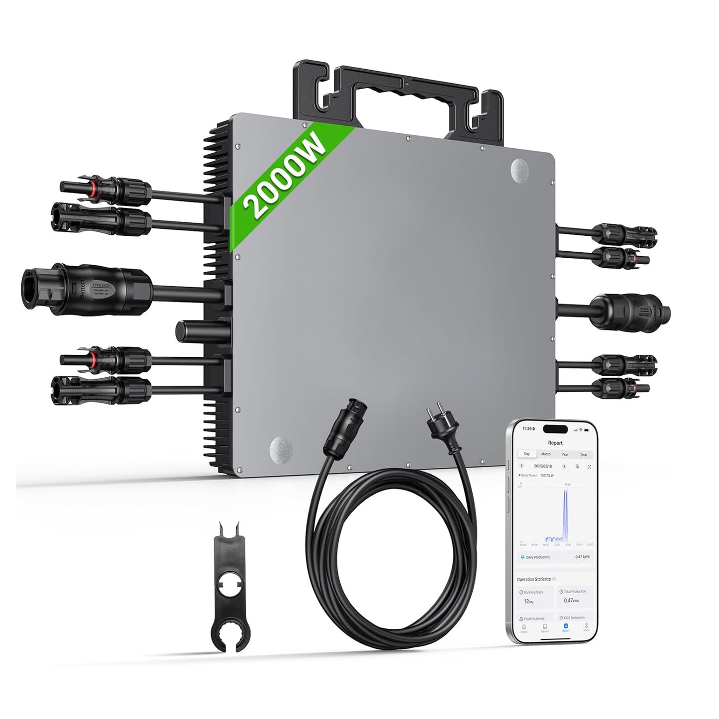 Microinversor de 2000 W, estación de energía para balcón con WiFi, Plug & Play, control por app, cable AC de 5 m, inversor FV