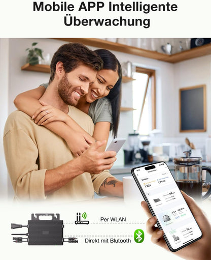 Microinversor de 800 W, estación de energía para balcón con WiFi, Plug & Play, control por app, cable de CA de 5 m, inversor fotovoltaico
