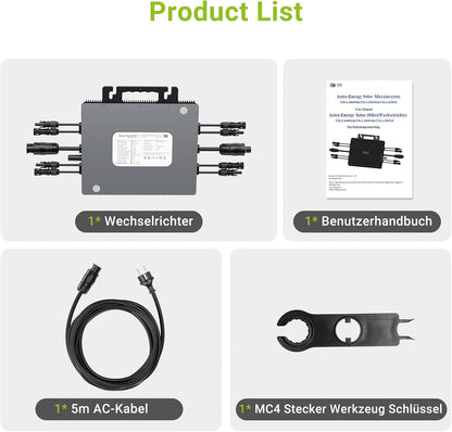 Microinversor de 2000 W, estación de energía para balcón con WiFi, Plug & Play, control por app, cable AC de 5 m, inversor FV