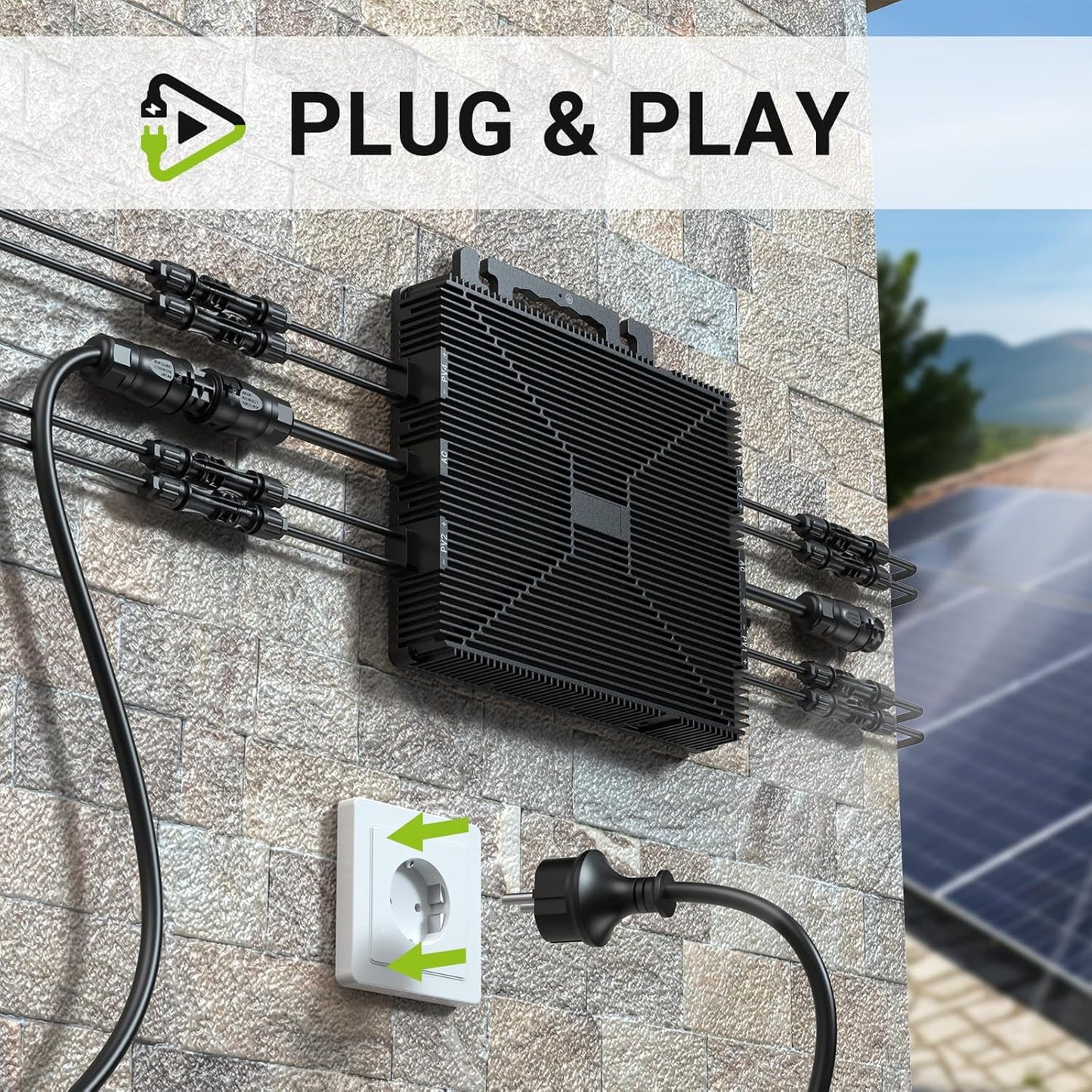 Microinversor de 1600 W, estación de energía para balcón con WiFi, Plug & Play, control por app, cable de CA de 5 m, inversor FV