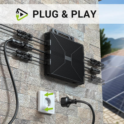 Microinversor de 1600 W, estación de energía para balcón con WiFi, Plug & Play, control por app, cable de CA de 5 m, inversor FV
