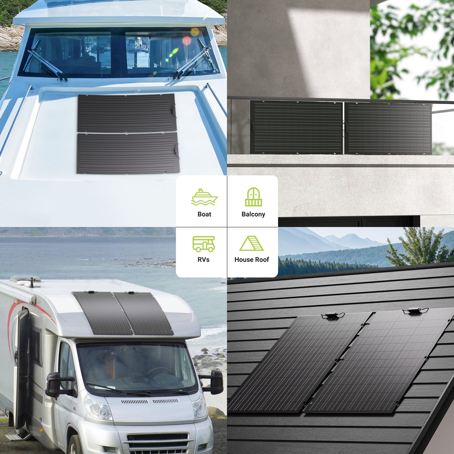 Kit de panel solar flexible de 240 W, 2 módulos de célula solar flexible de 120 W, IP67 para balcón, autocaravana, coche, cobertizo, techo y barco, fuera de la red