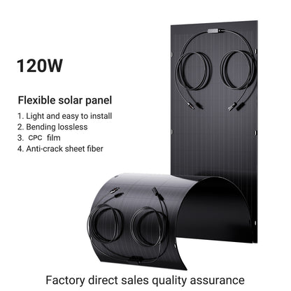 Kit de panel solar flexible de 240 W, 2 módulos de célula solar flexible de 120 W, IP67 para balcón, autocaravana, coche, cobertizo, techo y barco, fuera de la red