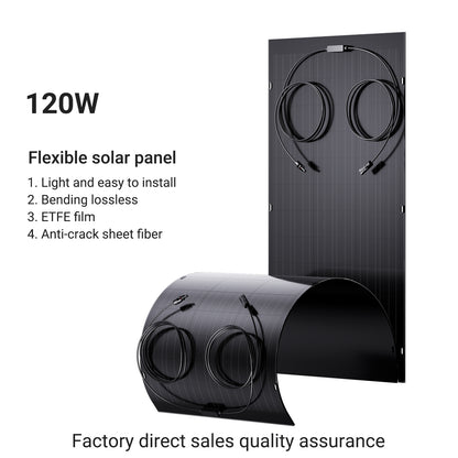 Kit de panel solar flexible de 240 W, 2 módulos de célula solar flexible de 120 W, IP67 para balcón, autocaravana, coche, cobertizo, techo y barco, fuera de la red