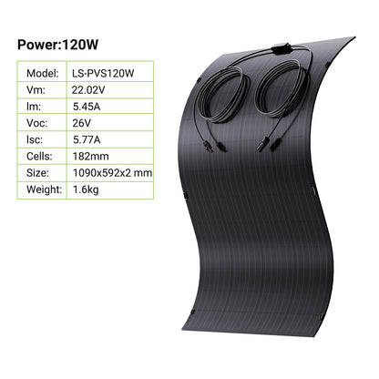 Kit de panel solar flexible de 240 W, 2 módulos de célula solar flexible de 120 W, IP67 para balcón, autocaravana, coche, cobertizo, techo y barco, fuera de la red