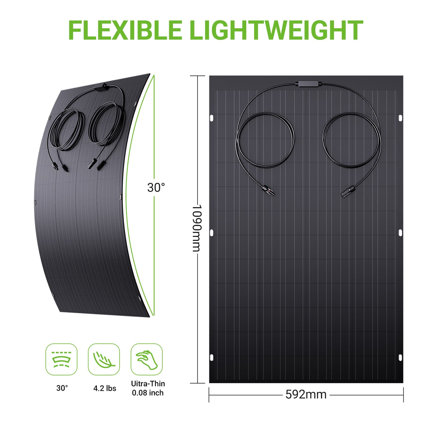 Kit de panel solar flexible de 240 W, 2 módulos de célula solar flexible de 120 W, IP67 para balcón, autocaravana, coche, cobertizo, techo y barco, fuera de la red