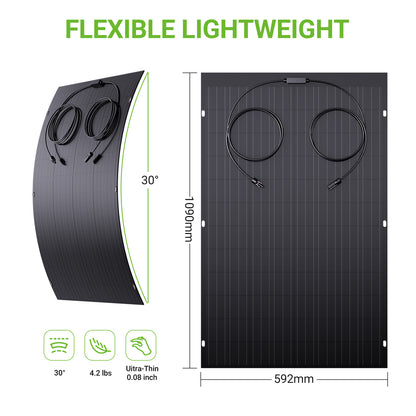 Kit de panel solar flexible de 240 W, 2 módulos de célula solar flexible de 120 W, IP67 para balcón, autocaravana, coche, cobertizo, techo y barco, fuera de la red