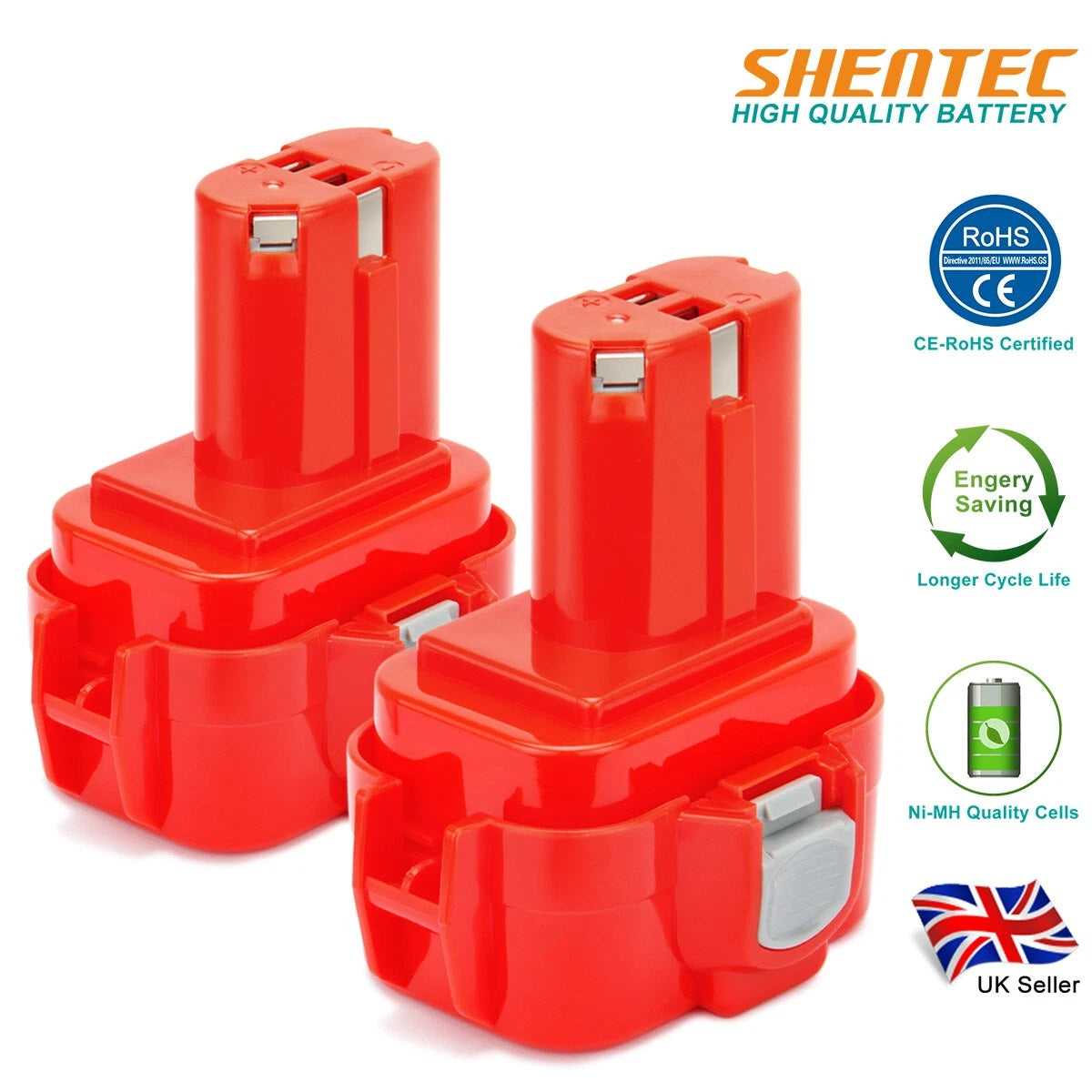 SHENTEC 2x 9.6V 4.0AH Ni-MH Baterías para Makita PA09 9100 9120 9122 9135 6207D 6226D