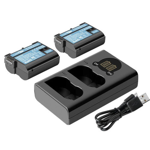 2x Batería EN-EL15 + cargador dual para Nikon EL15A D500, D600, D610, D750, D850, D800E