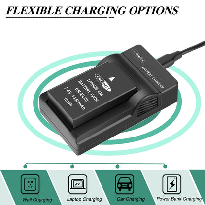 2x batería 1350mAh EN-EL20 EN-EL20a para Nikon Coolpix P950 P1000 J1 J2 + cargador