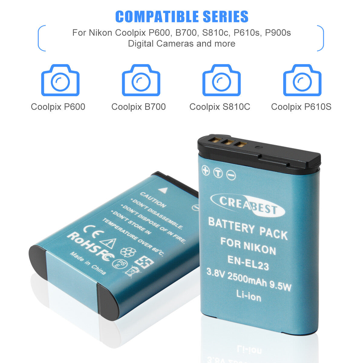 2X EN-EL23 Batería Y Cargador Para Nikon Coolpix P900 S810c B700 P600 P610 P610s