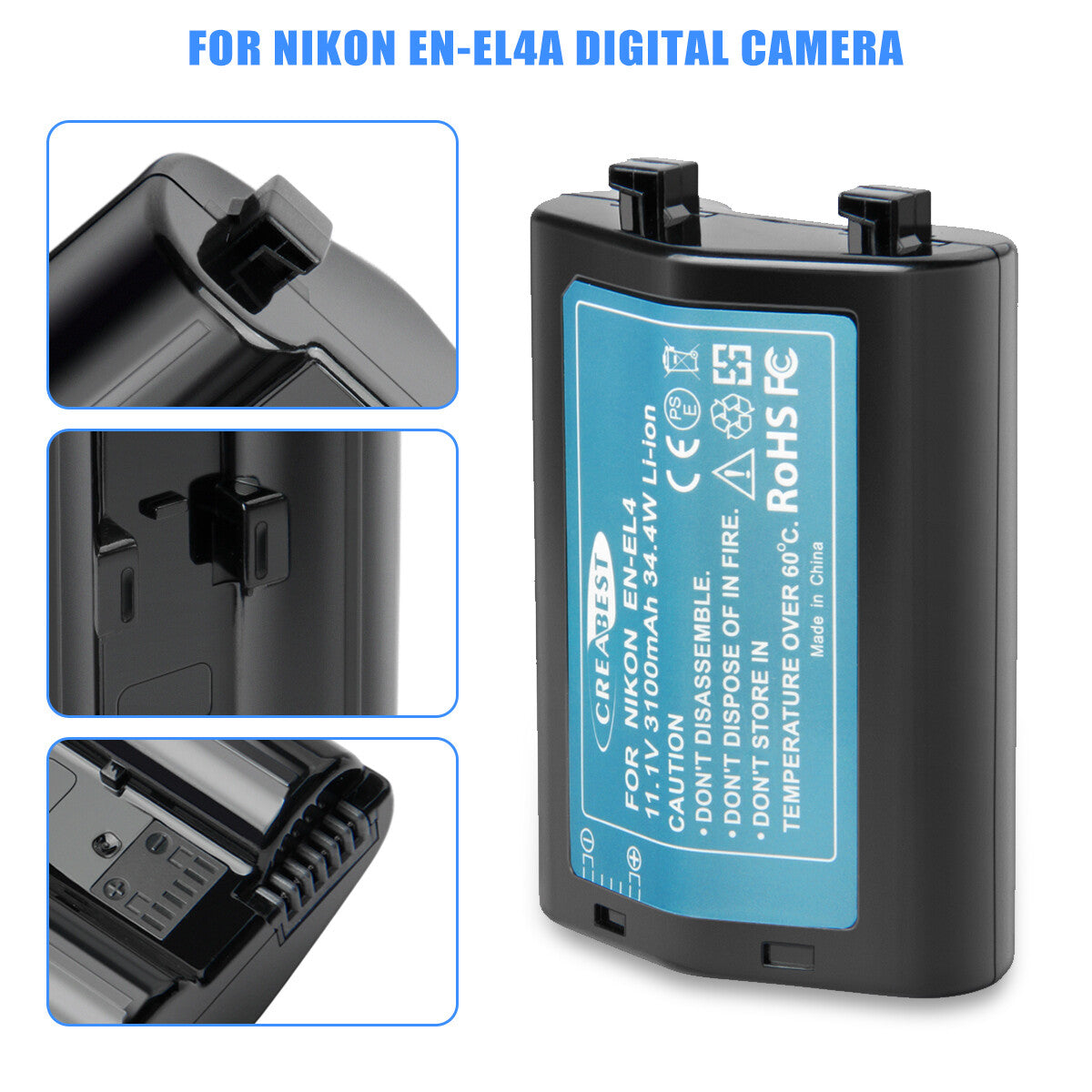 3100mAh Batería EN-EL4 para Nikon EN-EL4e F6 D2X D2Xs D2H D2Hs D3 D3S D3X EN-EL4a