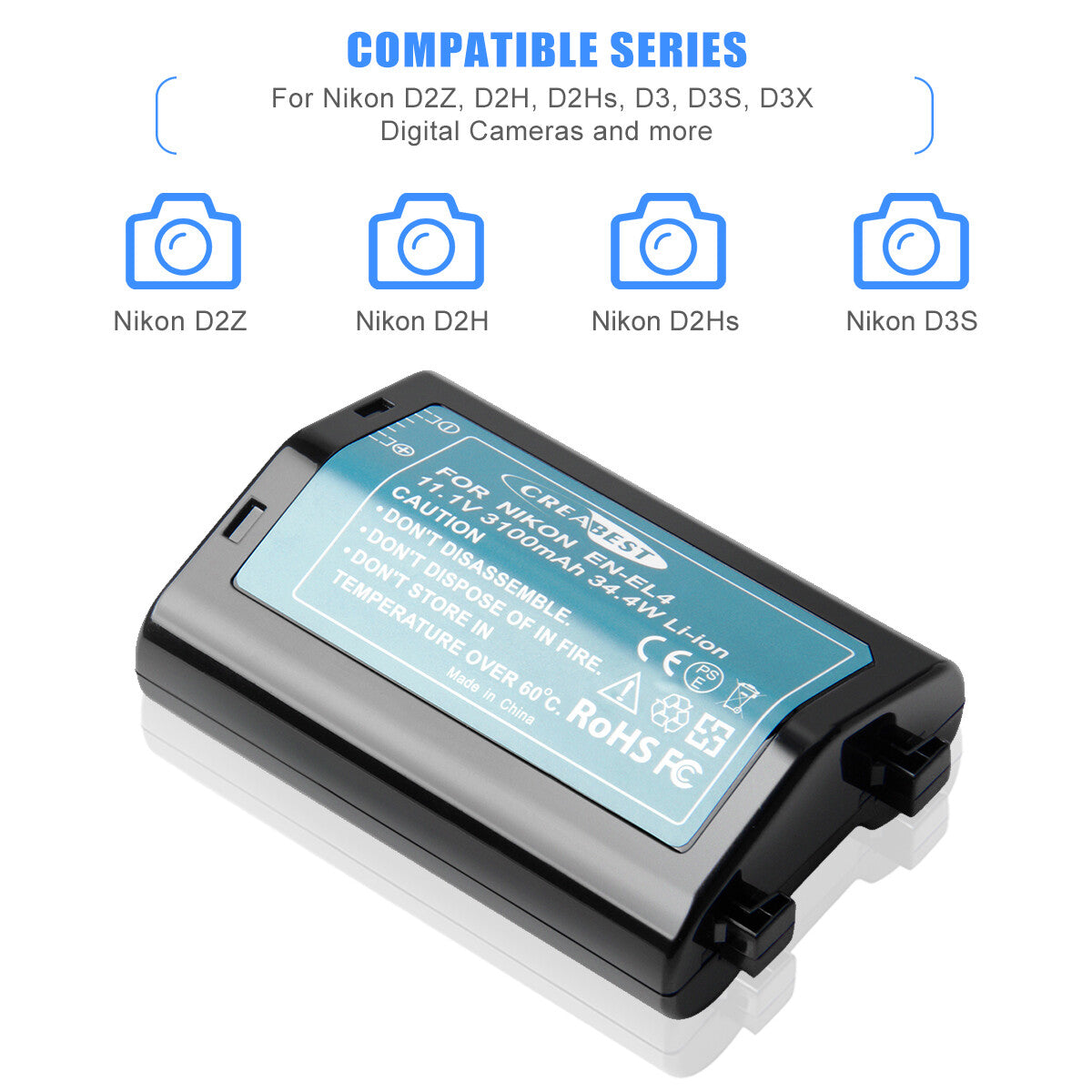 3100mAh Batería EN-EL4 para Nikon EN-EL4e F6 D2X D2Xs D2H D2Hs D3 D3S D3X EN-EL4a