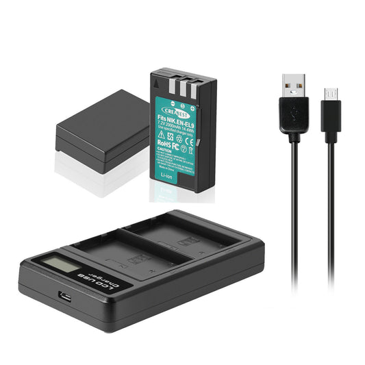 2x Batería EN-EL9 2.0Ah + Cargador para Nikon EN-EL9a D40X DSLR D3000 D5000 D60 D40