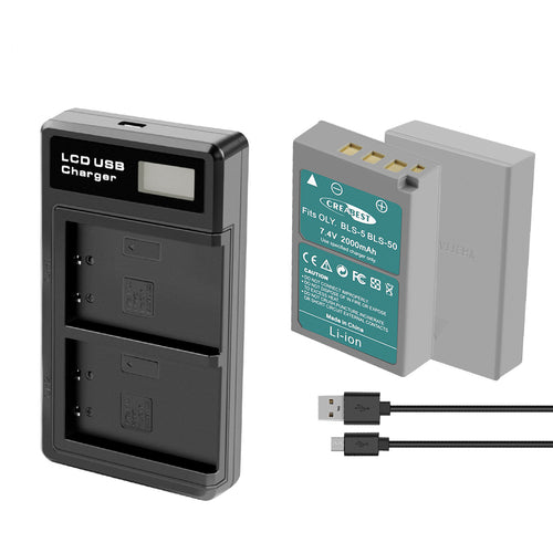 2x BLS-5 BLS-50 PS-BLS5 2000mAh Batería para Cámara + Cargador Dual para Olympus PEN