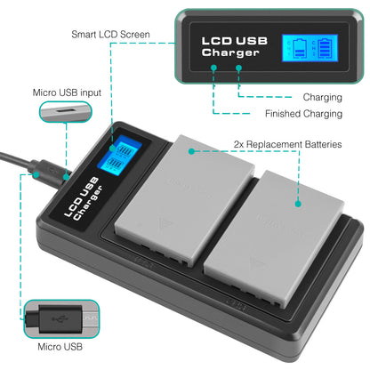 2x BLS-5 BLS-50 PS-BLS5 2000mAh Batería para Cámara + Cargador Dual para Olympus PEN