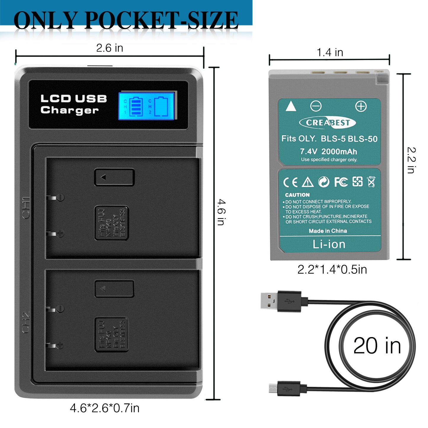2x BLS-5 BLS-50 PS-BLS5 2000mAh Batería para Cámara + Cargador Dual para Olympus PEN