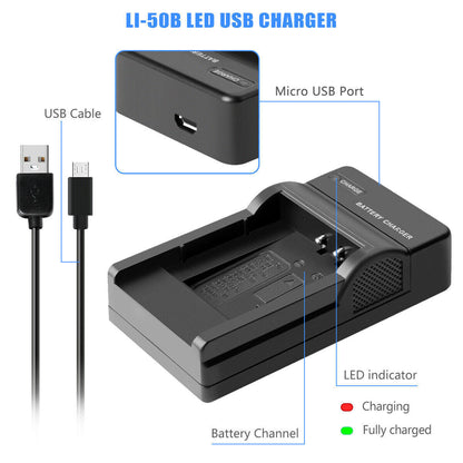 2x Cargador USB para batería Li-50B para Olympus SZ-30 SZ-20 XZ-10 SP-800UZ SP-815UZ