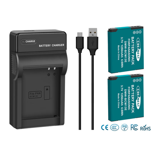 2Pcs DMW-BCM13 1250mAh Cargador De Batería Para Panasonic Lumix DMC-TZ40S ZS50 ZS30W