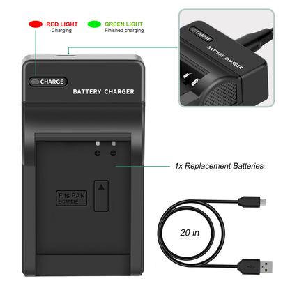 2Pcs DMW-BCM13 1250mAh Cargador De Batería Para Panasonic Lumix DMC-TZ40S ZS50 ZS30W
