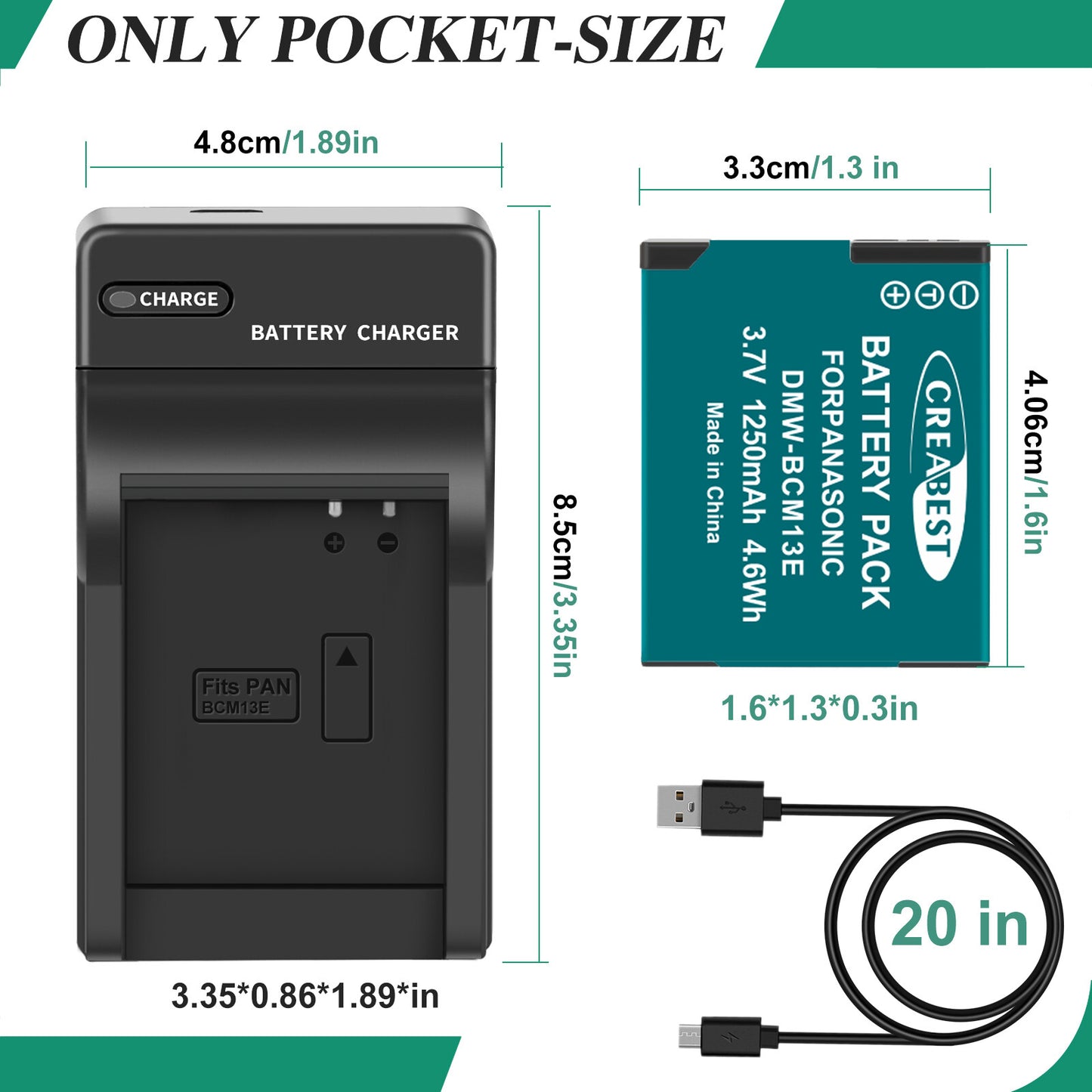 2Pcs DMW-BCM13 1250mAh Cargador De Batería Para Panasonic Lumix DMC-TZ40S ZS50 ZS30W