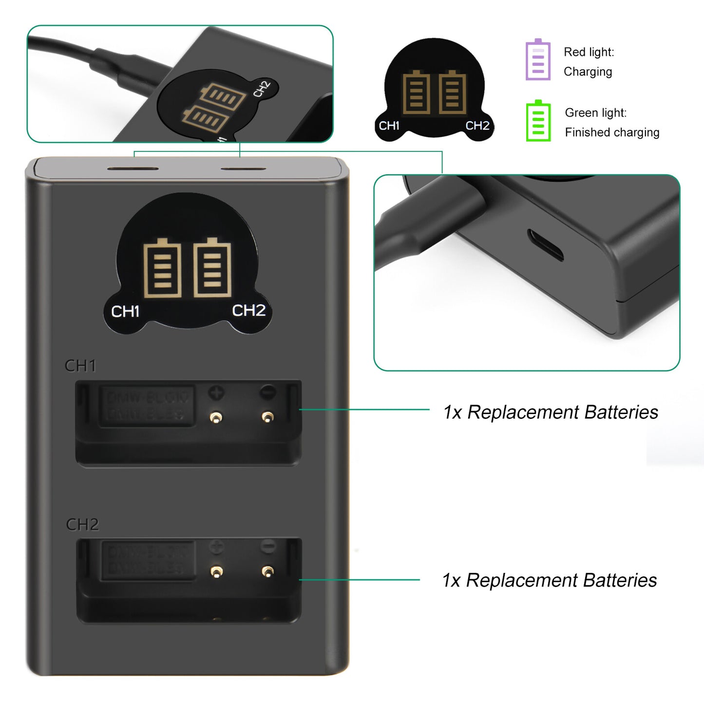 2Pcs Cargador De Batería Para Panasonic Lumix GF5 GX7 DMC- GF3 DC-G110 GX85