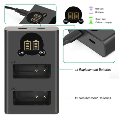 2Pcs Cargador De Batería Para Panasonic Lumix GF5 GX7 DMC- GF3 DC-G110 GX85