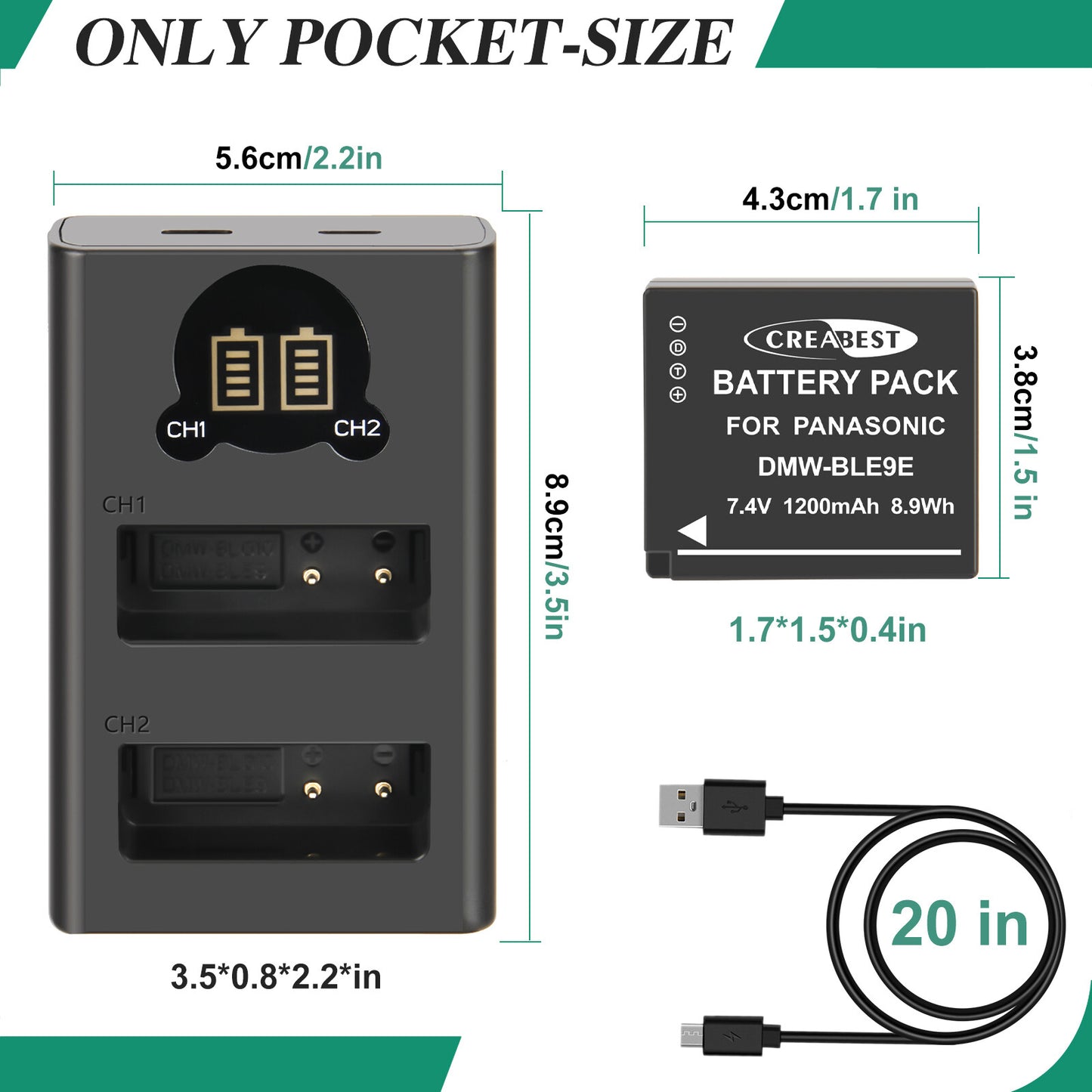 2Pcs Cargador De Batería Para Panasonic Lumix GF5 GX7 DMC- GF3 DC-G110 GX85