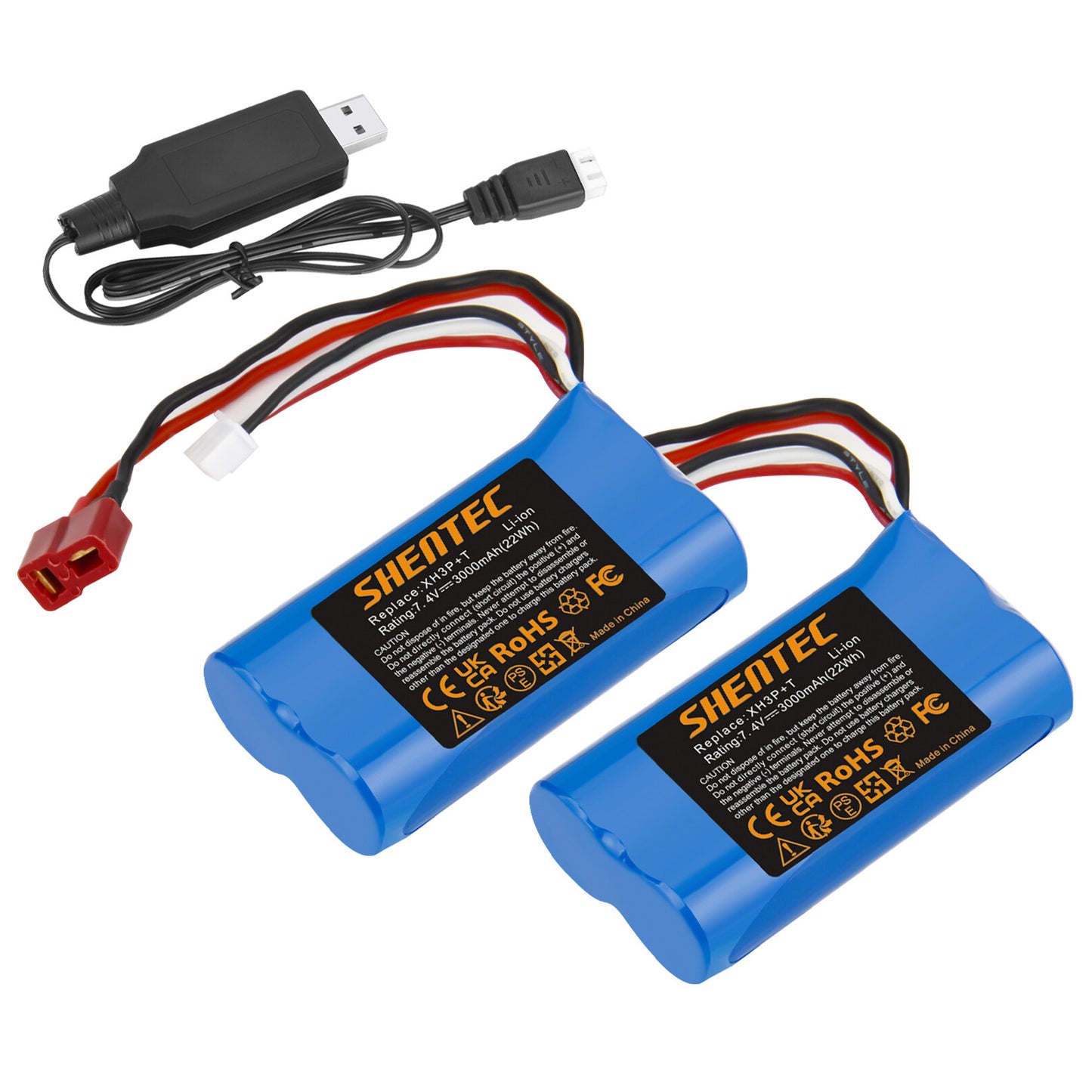 SHENTEC 7.4V 3.0Ah Batería Li-ion con Enchufe XH3P+T para Coche RC WLtoys 12401 12402 12403